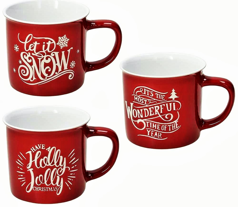 Xmas ceramic coffee tea mug set of 3 red & white 10x8,5cm 360ml Natale  Sorapis by Tognana® - Avazu